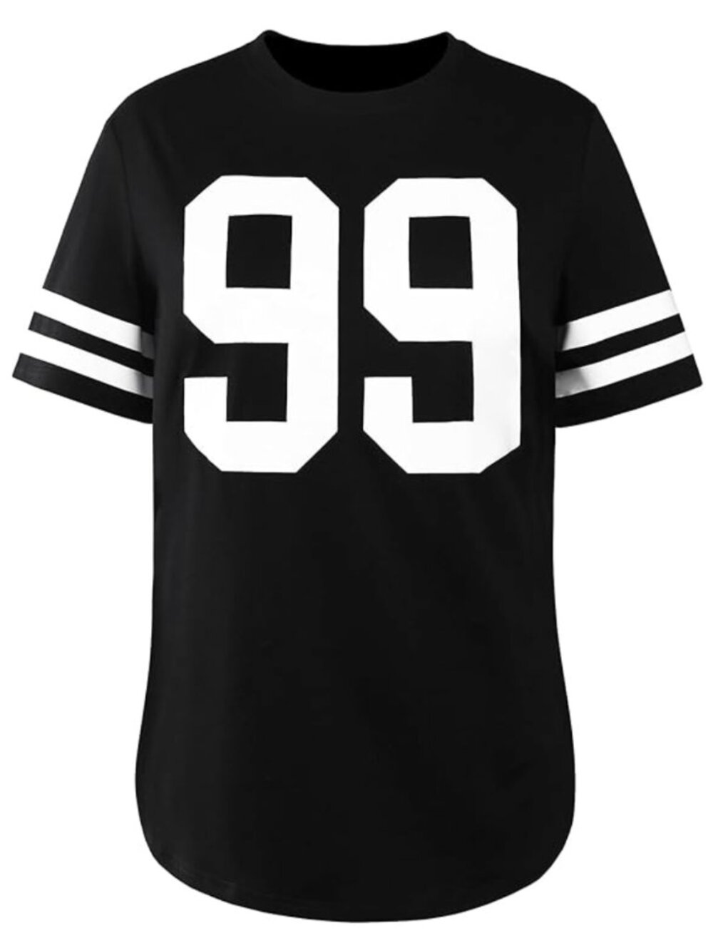 Women's Oversized Graphic Tee Side Slit Curved Hem, Size Medium, Black